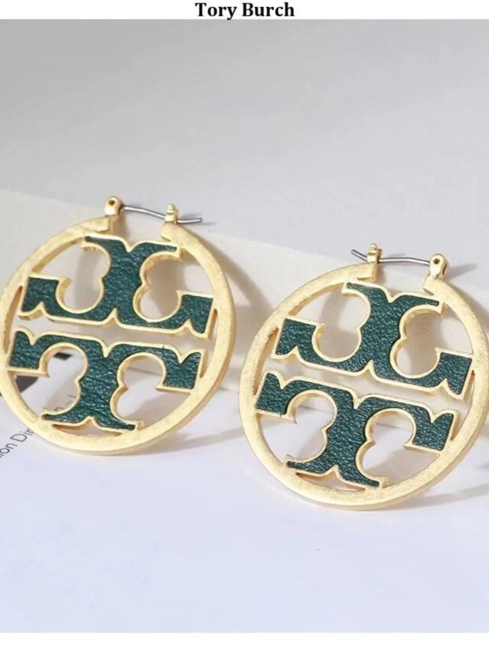 Tory Burch gold and green earrings